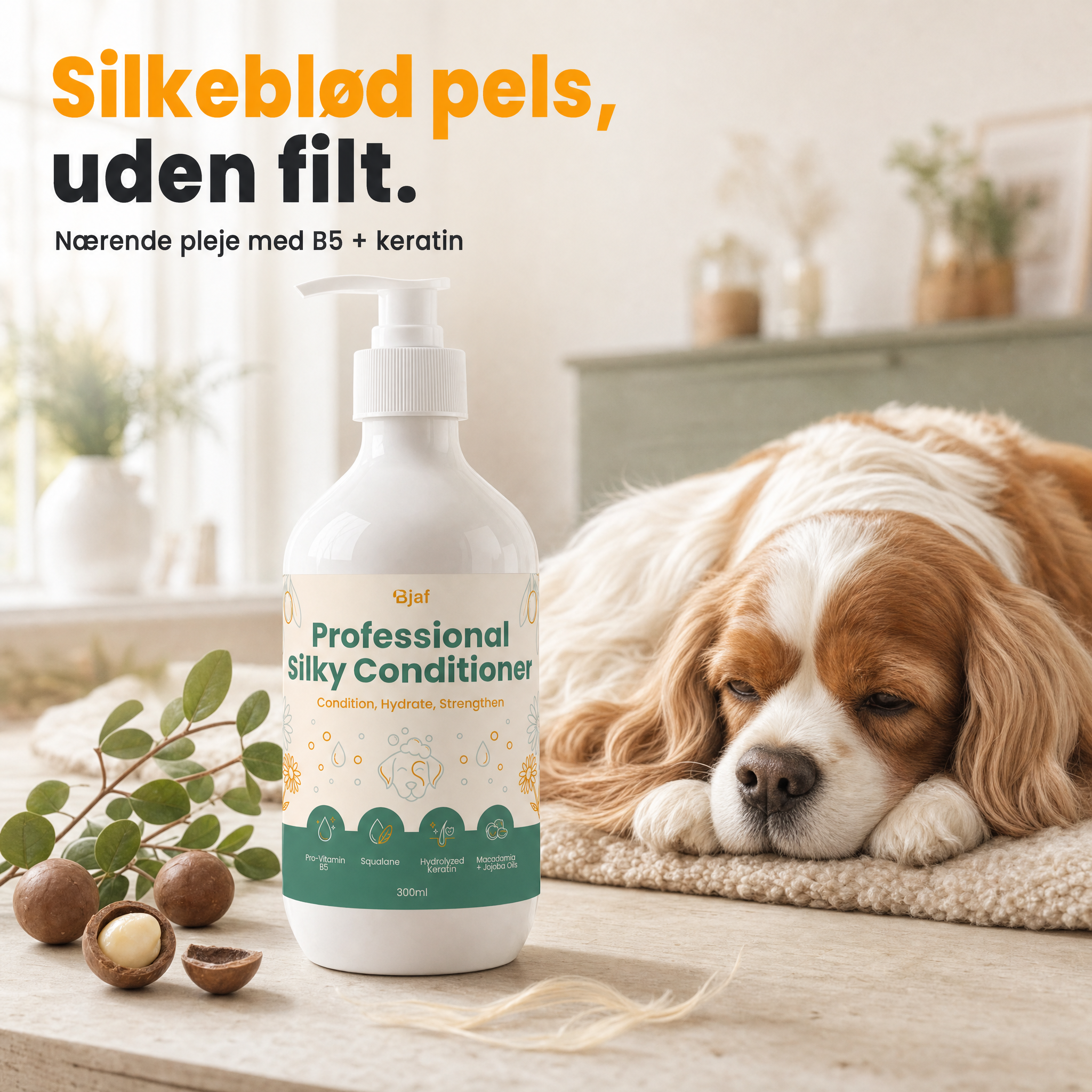 Conditioner being massaged into a wet dog coat